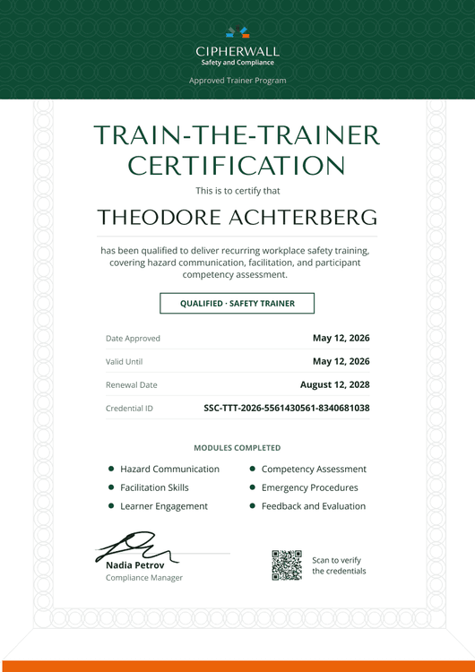 Safety Train-the-Trainer Certificate Safety Train-the-Trainer Certificate