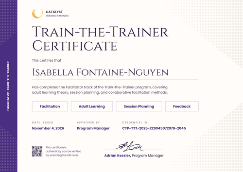 Facilitator Train-the-Trainer Certificate Facilitator Train-the-Trainer Certificate