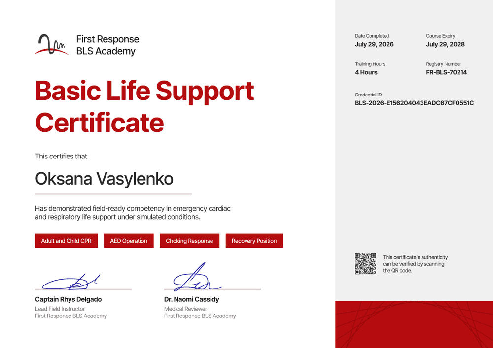First Responder BLS Certificate First Responder BLS Certificate