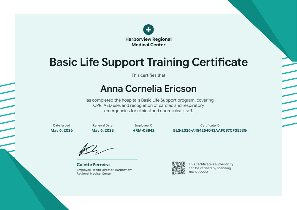Hospital BLS Training Certificate Hospital BLS Training Certificate